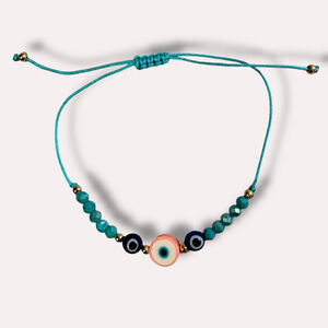 NWT Evil Eye Bracelet Turquoise Beads Adjustable Cord Gold Tone Boho